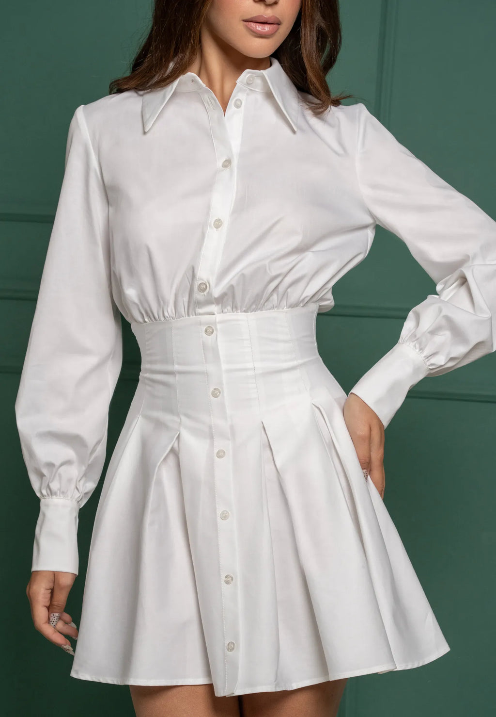 Corset-waist shirt dress - fronte2