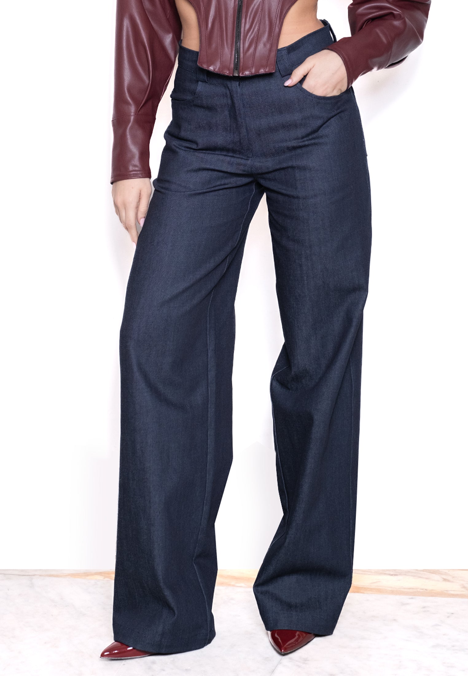 Pantalone wide-leg a vita - bassa