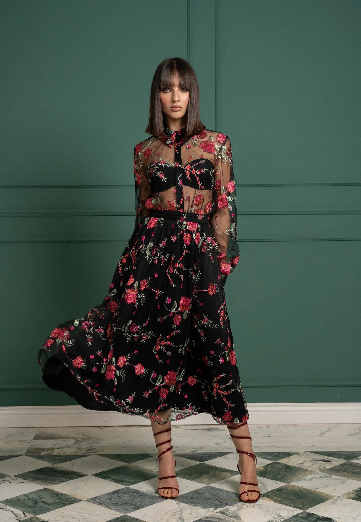 Sheer embroidered gown - fronte